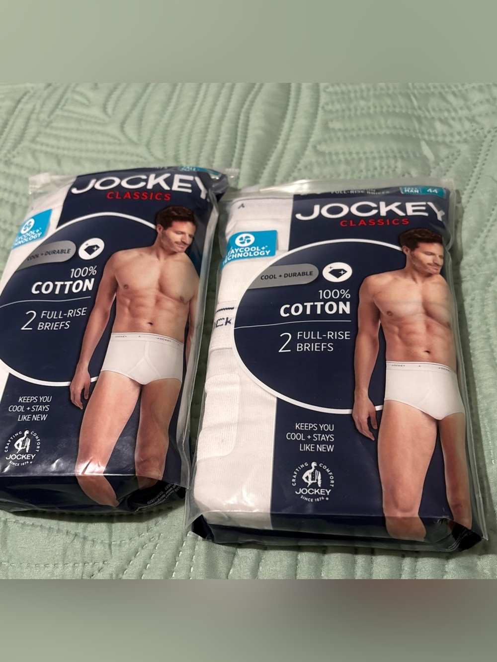 2 Pks of 2= 4pr. Jockey Classic Full Rise Cotton Brief White Tall Man 44 New